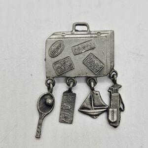 vintage Luca Razza suitcase pin silver tone